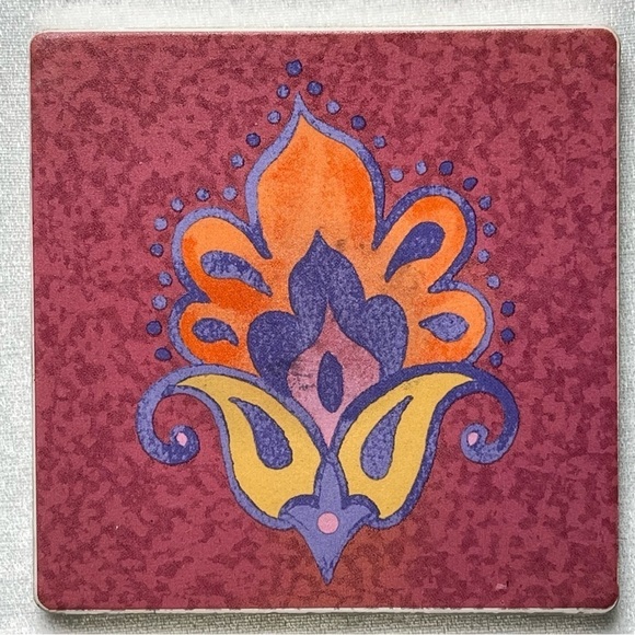 Vintage Clay Ceramic Tile Coasters Set of 4 Floral Motif - Picture 4 of 11